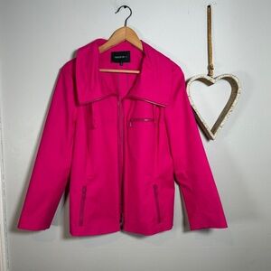Lafayette 148 NY Utility Zip-Front Relaxed Bomber Jacket Barbiecore 14 Hot Pink